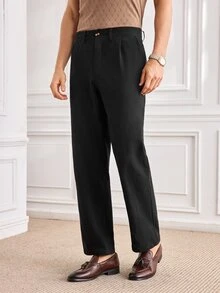 Officeau Men's Linen Casual Loose Fit Business Suit Pants, Straight Leg, Solid Color, Suitable For Spring And Autumn - Black - View 6