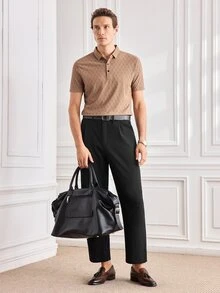Officeau Men's Linen Casual Loose Fit Business Suit Pants, Straight Leg, Solid Color, Suitable For Spring And Autumn - Black - View 3