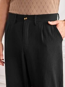 Officeau Men's Linen Casual Loose Fit Business Suit Pants, Straight Leg, Solid Color, Suitable For Spring And Autumn - Black - View 7