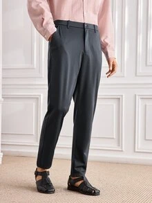 Officeau Men's Lightweight Summer Cargo Pants, Solid Color Casual Commuter Straight Leg Trousers, Belt Not Included - Dark Grey - View 4