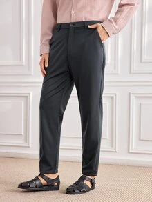 Officeau Men's Lightweight Summer Cargo Pants, Solid Color Casual Commuter Straight Leg Trousers, Belt Not Included - Dark Grey - View 6