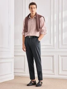 Officeau Men's Lightweight Summer Cargo Pants, Solid Color Casual Commuter Straight Leg Trousers, Belt Not Included - Dark Grey - View 3