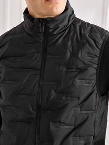 Officeau 1 件男士立领背心夹克，休闲秋冬户外运动钓鱼马甲 - 黑色 - 查看 6