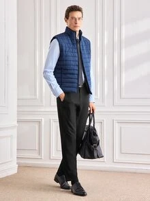 Officeau 男士立领无袖夹克，保暖时尚，适合秋冬季节穿着，带保暖内衬。 - 藏蓝色 - 查看 3