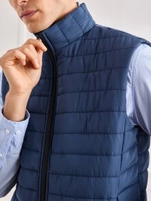 Officeau 男士立领无袖夹克，保暖时尚，适合秋冬季节穿着，带保暖内衬。 - 藏蓝色 - 查看 7