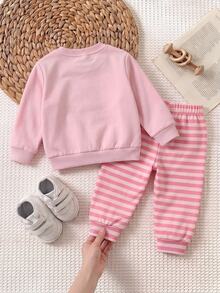 Kids Kids Newborn Duck Embroidery Sweatshirt And Striped Pants Set Baby - White - View 2