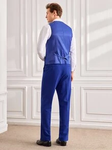 Officeau Men's 3 PiecesSuit Set, Elegant Solid Color Slim Fit Gentleman Vest Pants Tie Set, Business Commute Wedding Party Ball - Royal Blue - View 2
