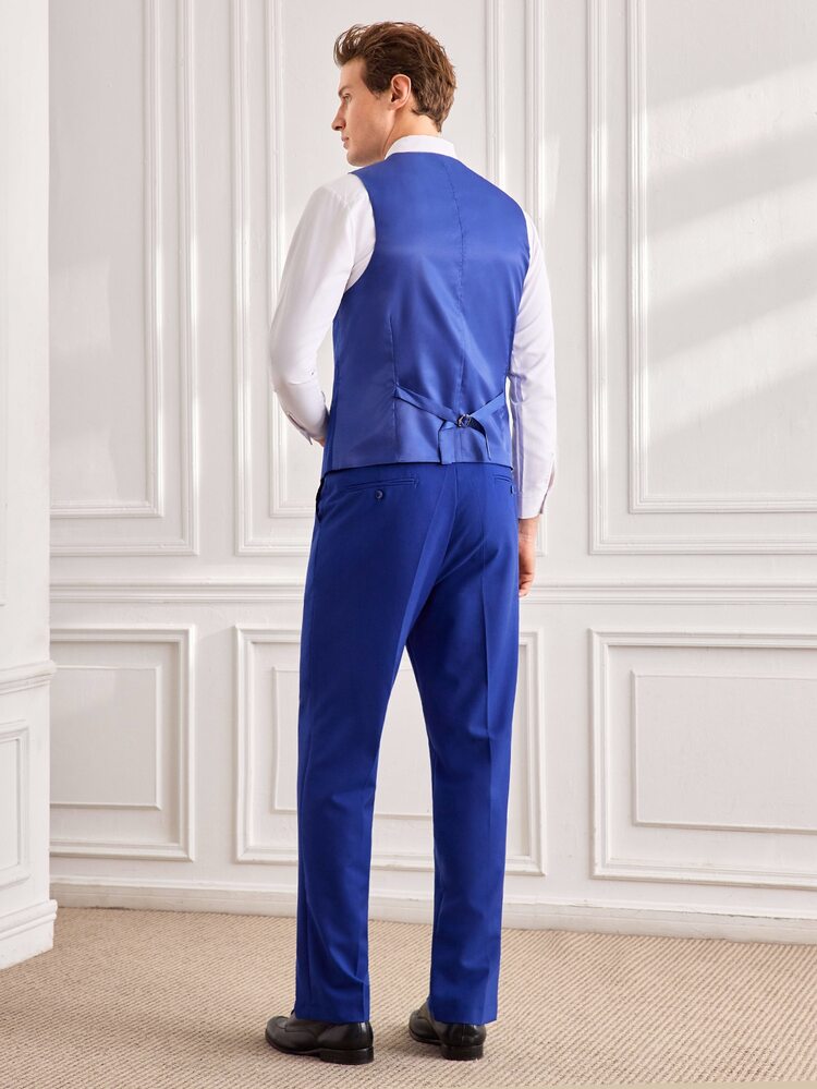 Officeau Men's 3 PiecesSuit Set, Elegant Solid Color Slim Fit Gentleman Vest Pants Tie Set, Business Commute Wedding Party Ball - Royal Blue - View 2