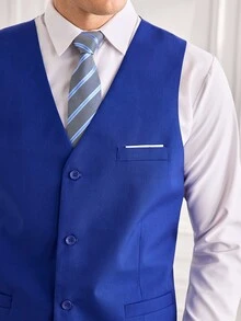 Officeau Men's 3 PiecesSuit Set, Elegant Solid Color Slim Fit Gentleman Vest Pants Tie Set, Business Commute Wedding Party Ball - Royal Blue - View 7