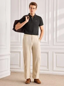 Officeau Pro Man Wardrobe Seamless Bonded Anti-Wrinkle Summer Cooling Short Sleeve POLO Casual Business Commute Wear, Work To Weekend - Black - View 3