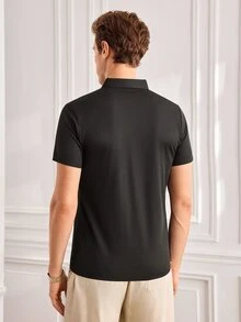 Officeau Pro Man Wardrobe Seamless Bonded Anti-Wrinkle Summer Cooling Short Sleeve POLO Casual Business Commute Wear, Work To Weekend - Black - View 2