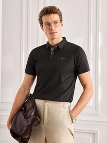 Officeau Pro Man Wardrobe Seamless Bonded Anti-Wrinkle Summer Cooling Short Sleeve POLO Casual Business Commute Wear, Work To Weekend - Black - View 4