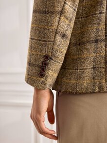Officeau Men's Classic Brown Plaid Tweed Suit Jacket, Formal Blazer, Suitable For Office And Events - Khaki - View 8