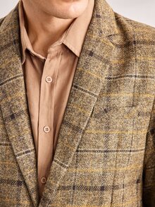 Officeau Men's Classic Brown Plaid Tweed Suit Jacket, Formal Blazer, Suitable For Office And Events - Khaki - View 7
