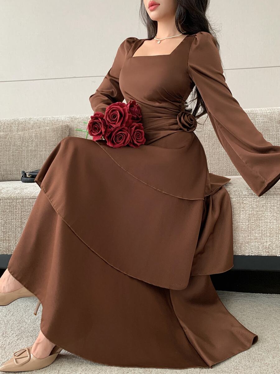 Modelyn 時尚新款秋季浪漫女裝洋裝 - 咖啡棕 - 查看 1