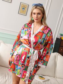Chillnights Young Casual Vacation Animal Print Long Sleeve Plus Size Nightgown - Multicolor - View 5