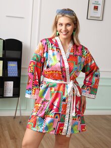 Chillnights Young Casual Vacation Animal Print Long Sleeve Plus Size Nightgown - Multicolor - View 4