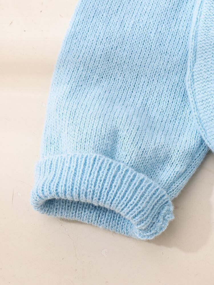 SHEIN Autumn/Winter Casual Bow Decor Light Blue Cable Knit Round Neck Sweater Soft Warm Versatile Comfortable Suitable For Daily Wear, Outings, Travel, Vacation, Home, Christmas - Blue - View 5