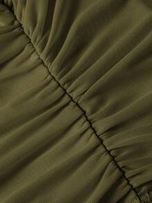 SHEIN MOD Solid Color Vest Top Covered By Olive Mesh Puff Sleeve Women's Top - Army Green - View 3