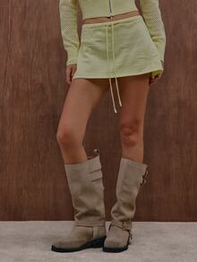 MUSERA Lemon Sunflower Knit Drawstring Mini Skirt Summer Autumn Everyday Date Night Holiday Vacation Dazed - Yellow - View 3