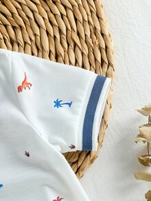 Souflis Souflis 0-3歲男童恐龍印花翻領舒適面料，適合男童返校夏季假期度假，白色石板藍可愛熱帶風 - 藍色 - 查看 6