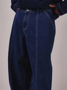 Musero Barrell Leg Denim Jean Stitch Detail Silver Hardwear Spring Summer Essentials Co Ord Trrousers Only - Blue - View 5