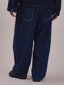Musero Barrell Leg Denim Jean Stitch Detail Silver Hardwear Spring Summer Essentials Co Ord Trrousers Only - Blue - View 4