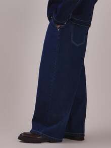 Musero Barrell Leg Denim Jean Stitch Detail Silver Hardwear Spring Summer Essentials Co Ord Trrousers Only - Blue - View 3