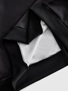 ROMWE MEN Street Life Men's Gothic Print Hooded Fur Collar Zip-Up Sweatshirt - Black - View 6