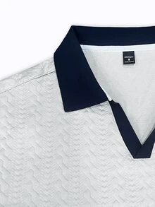 Manfinity CasualCool Men's Casual Commuting Color Block Short Sleeve Polo Shirt - White - View 5
