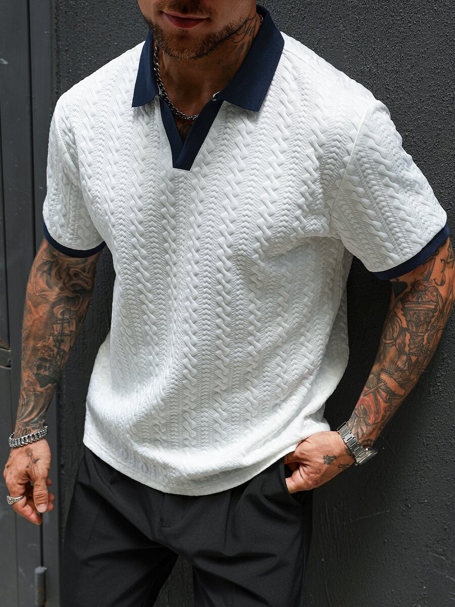 Manfinity CasualCool Men's Casual Commuting Color Block Short Sleeve Polo Shirt - White - View 1