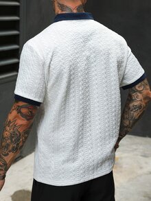 Manfinity CasualCool Men's Casual Commuting Color Block Short Sleeve Polo Shirt - White - View 2