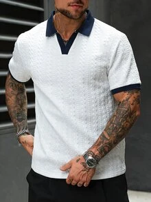 Manfinity CasualCool Men's Casual Commuting Color Block Short Sleeve Polo Shirt - White - View 3