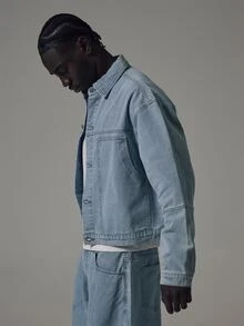 Musero Chaqueta de Mezclilla Corta y Holgada Estilo Carpintero, Esencial de Primavera y Verano - Azul - Ver 8