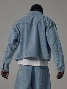 Musero Chaqueta de Mezclilla Corta y Holgada Estilo Carpintero, Esencial de Primavera y Verano - Azul - Ver 9