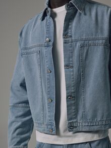 Musero Chaqueta de Mezclilla Corta y Holgada Estilo Carpintero, Esencial de Primavera y Verano - Azul - Ver 6