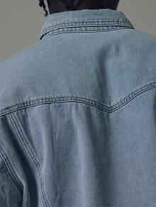 Musero Chaqueta de Mezclilla Corta y Holgada Estilo Carpintero, Esencial de Primavera y Verano - Azul - Ver 11