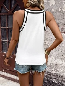EMERY ROSE Women's Sleeveless Solid Color Patchwork Round Neck Casual Tank Top For Everyday Wear - White - View 2