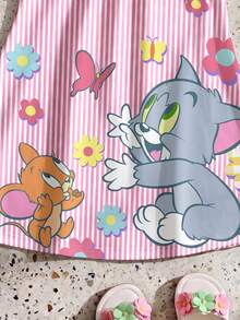 TOM & JERRY X SHEIN GraphicGems Baby Girls Pink Striped A-Line Bow Strap Dress - Pink - View 4