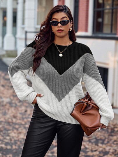 Calvaya Plus Colorblock Drop Shoulder Sweater