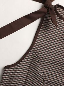 SHEIN Girlism 青少年女孩洋裝 對比色蝴蝶結格紋收腰長洋裝 休閒優雅時尚百搭 日常適用 適合儀式派對所有場合 新款女童洋裝 - 咖啡棕 - 查看 3