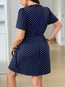 SHEIN LUNE 大尺碼洋裝 雞尾酒會 早午餐 約會之夜 茶會 婚禮賓客 海軍藍 1920年代 1950年代 復古浪漫 90年代 夏季 - 藏蓝色 - 查看 2