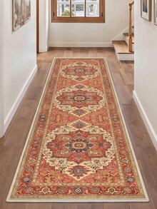 100% Polyester Washable Non-Slip Base Digital Printed Kitchen Rug Runner Beige - Made In Turkey - Beige - View 1
