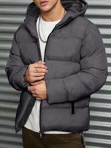 EURMUSE Men's Casual Streetwear Patterned Grid Fabric Slim Fit Padded Coat Vacation Club Dark Grey Winter - Dark Grey - View 3