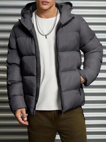 EURMUSE Men's Casual Streetwear Patterned Grid Fabric Slim Fit Padded Coat Vacation Club Dark Grey Winter - Dark Grey - View 5
