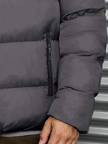 EURMUSE Men's Casual Streetwear Patterned Grid Fabric Slim Fit Padded Coat Vacation Club Dark Grey Winter - Dark Grey - View 8