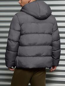 EURMUSE Men's Casual Streetwear Patterned Grid Fabric Slim Fit Padded Coat Vacation Club Dark Grey Winter - Dark Grey - View 2
