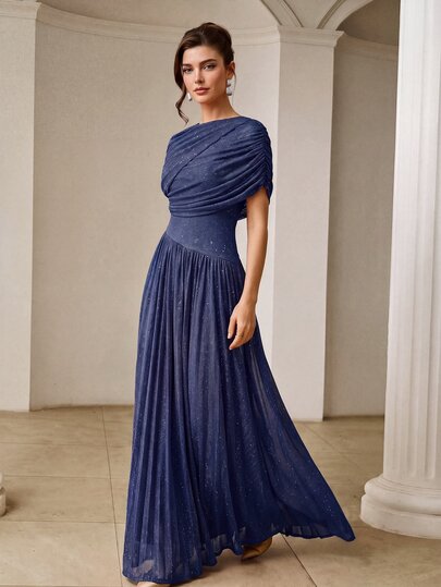 ZEYLAH Asymmetrical Ruched Waist Long Dress
