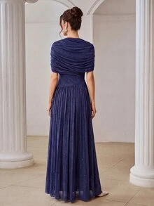 ZEYLAH Vestido largo con cintura fruncida asimétrica - Azul Marino - Ver 3
