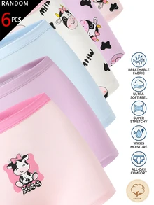 SHEIN 【6件隨機款】女童甜美四角內褲，嬰兒粉、嬰兒藍、紫色、白色，卡通熊、美人魚、水豚圖案，秋季內衣 - 彩色 - 查看 5
